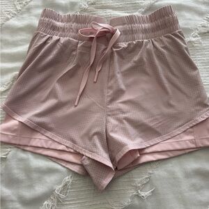 Light Pink Women's Athletic Layered Shorts with Drawstring